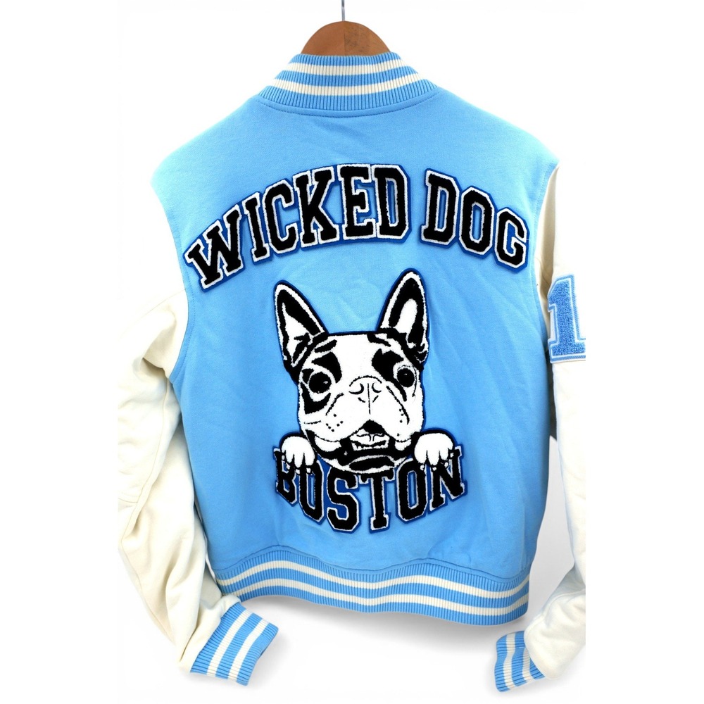 Wicked Dog Varsity Jacket Sky Blue Cotton Letterman Streetwear Style Mens Small